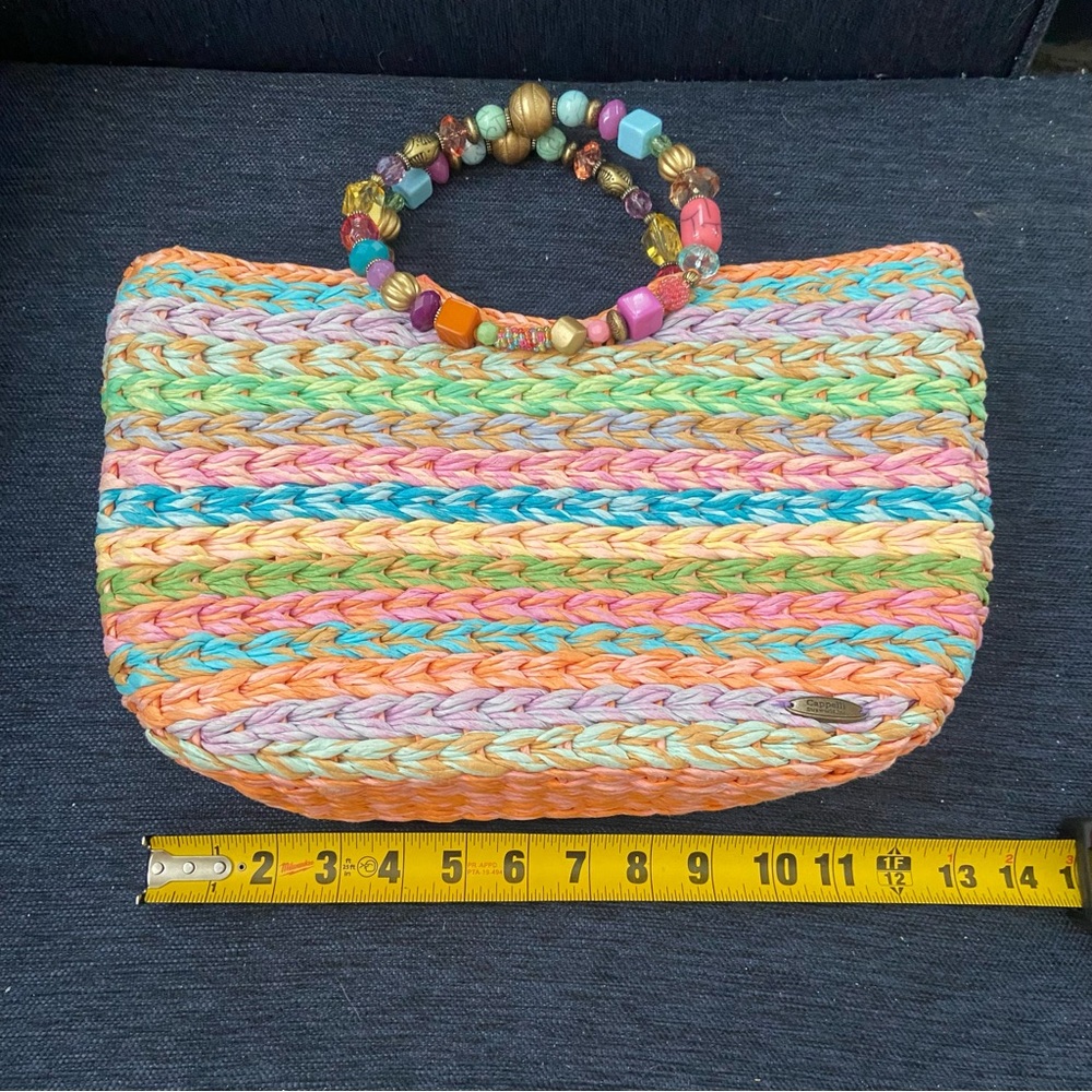 Capelli of New York Multicolor Straw Woven Clutch with Beaded Handle - Picture 11 of 12